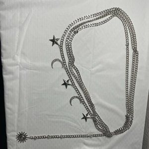 Sun, Moon, and Star Silver Adjustable Chain Belt